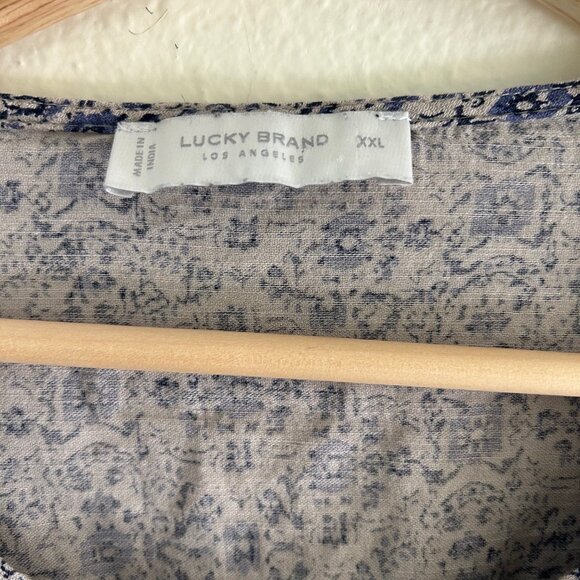 Lucky Brand Blue Floral Boho Peasant Blouse Top Keyhole Tie Women’s XL Boho - Picture 3 of 6